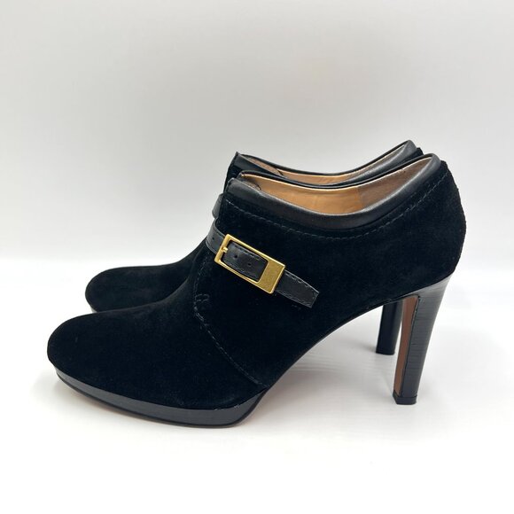 Franco Sarto Sabelle Black Suede Leather Booties Shooties Heels Pumps Shoes - Picture 6 of 14